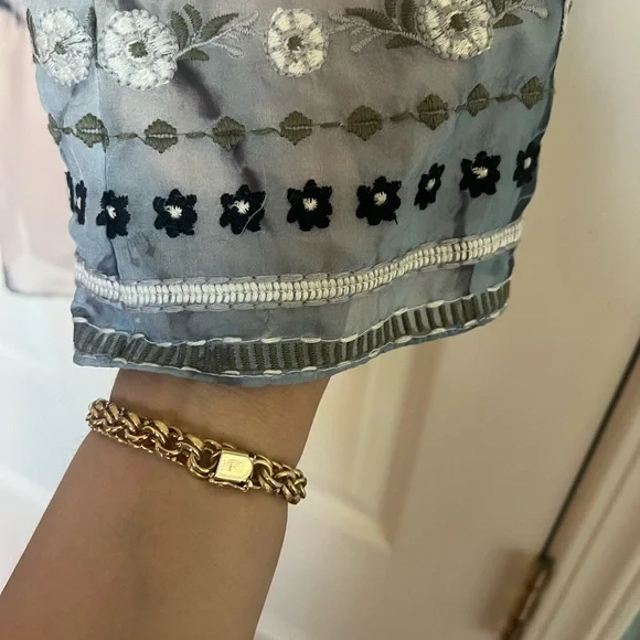 Hale Bob Cabana tye die silk embroidered split neck tunic